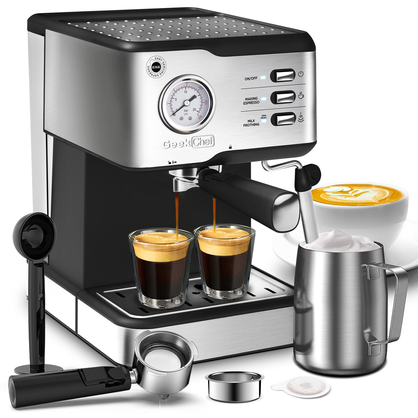 Geek Chef 20-Bar Espresso Machine with Pressure Gauge