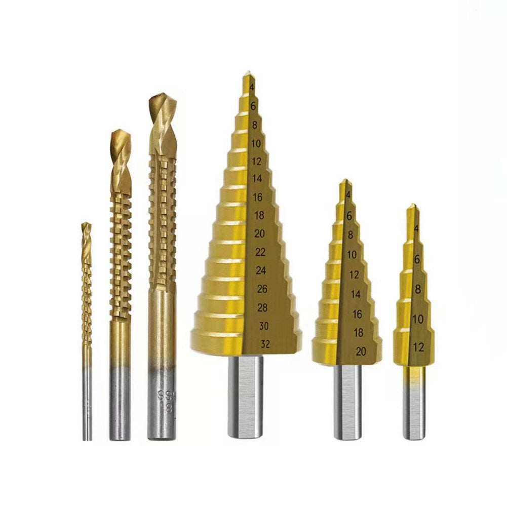 6Pcs Titanium Step Drill Bit Set